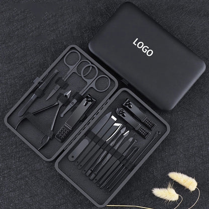 7 in 1 Classic Black PU Leather Manicure Nail Clippers Set P