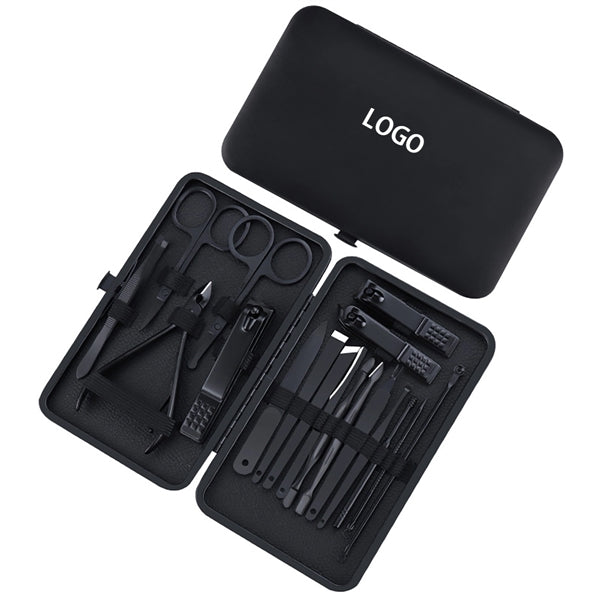 7 in 1 Classic Black PU Leather Manicure Nail Clippers Set P
