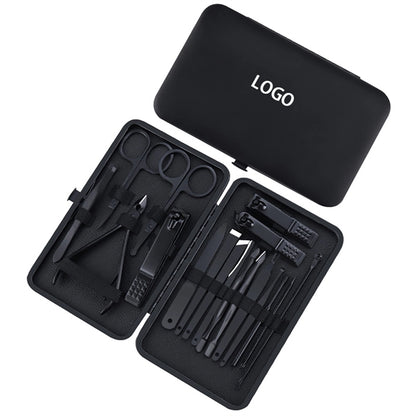 7 in 1 Classic Black PU Leather Manicure Nail Clippers Set P