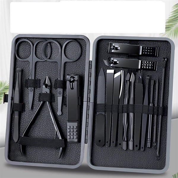 7 in 1 Classic Black PU Leather Manicure Nail Clippers Set P