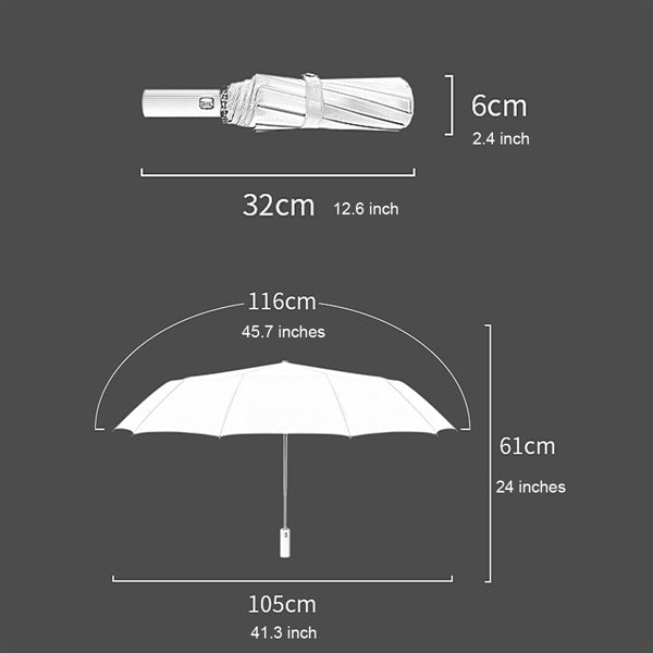 Three-Fold Rain Black Gum Auto Open UV 10 Ribs Umbrella