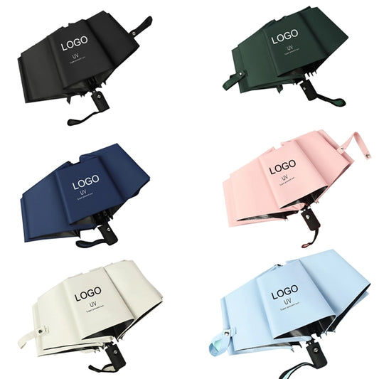 Three-Fold Rain Black Gum Auto Open UV 8 Ribs Umbrella