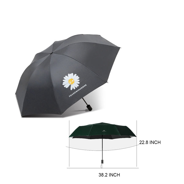 Three-Fold Rain Black Gum Auto Open UV 8 Ribs Umbrella