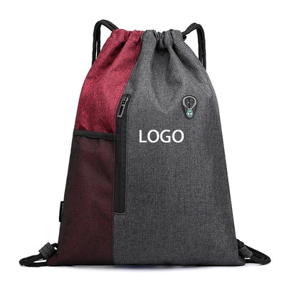 Drawstrings Backpacks Bags USB Port Headphone Hole Design