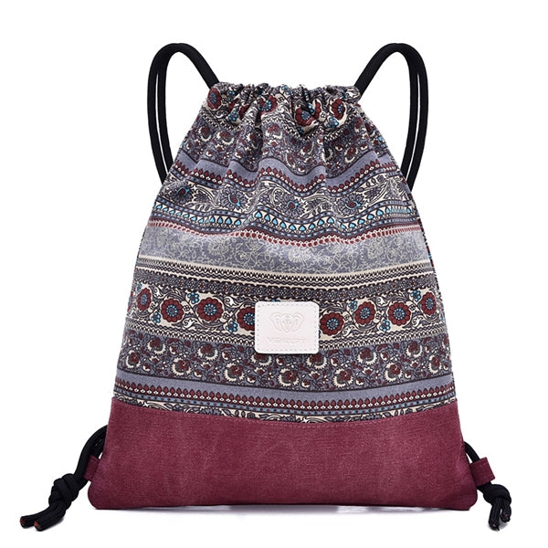 Bohemian Drawstring Backpack Light Cinch Bag Gym Sack String