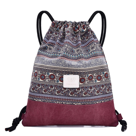 Bohemian Drawstring Backpack Light Cinch Bag Gym Sack String