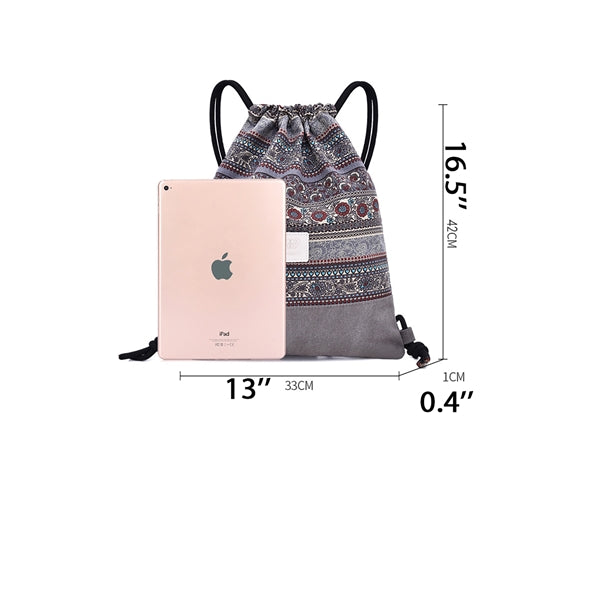 Bohemian Drawstring Backpack Light Cinch Bag Gym Sack String