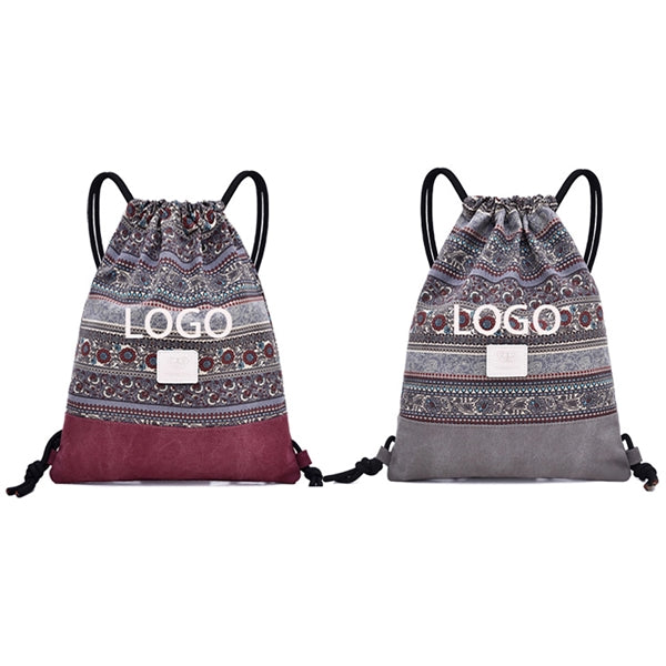 Bohemian Drawstring Backpack Light Cinch Bag Gym Sack String