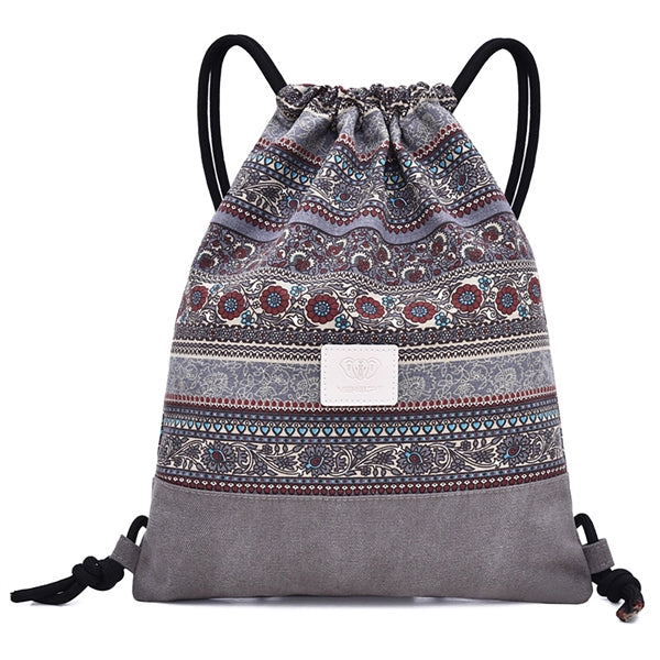 Bohemian Drawstring Backpack Light Cinch Bag Gym Sack String