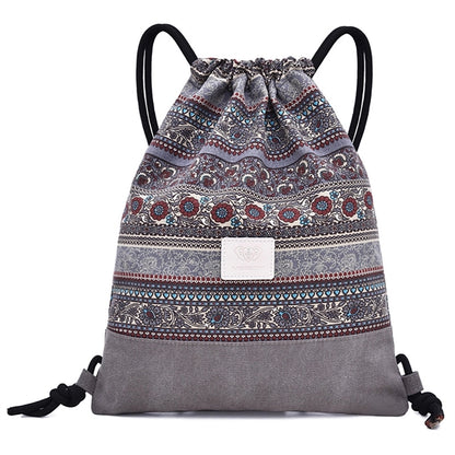 Bohemian Drawstring Backpack Light Cinch Bag Gym Sack String