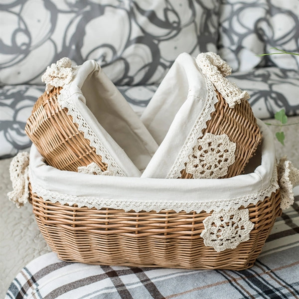 Three-Piece Wicker Furniture Storage Basket
