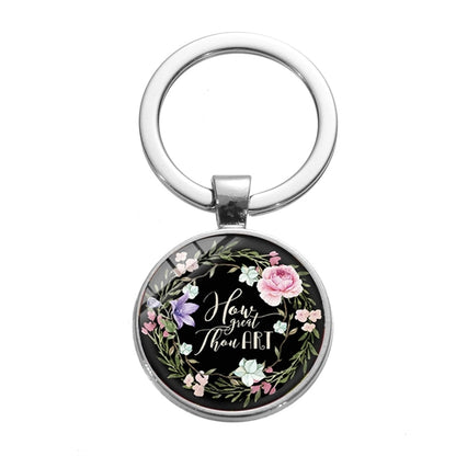 Pattern Jewelry Time Gem Glass Keychain Ring Lovers Gift