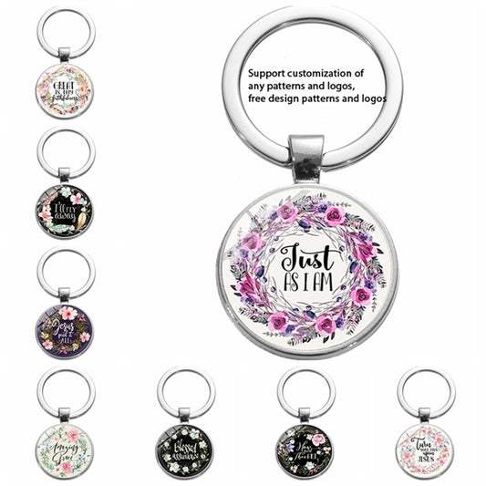 Pattern Jewelry Time Gem Glass Keychain Ring Lovers Gift