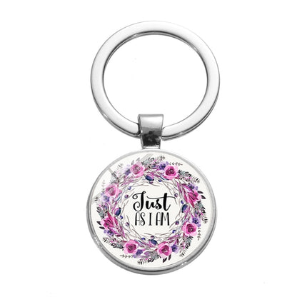 Pattern Jewelry Time Gem Glass Keychain Ring Lovers Gift