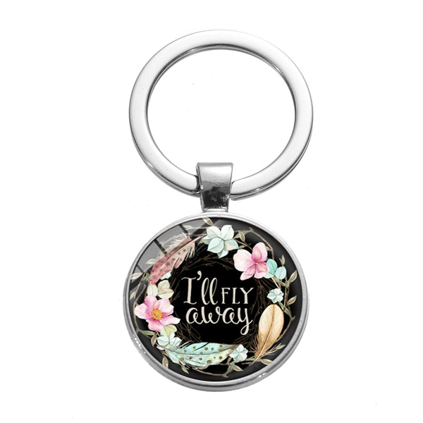 Pattern Jewelry Time Gem Glass Keychain Ring Lovers Gift