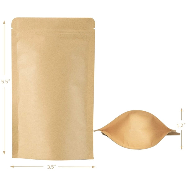 Kraft Stand Up Pouch 3.5 ''x 5.5 ''+ 1.2'' inches Zip Lock