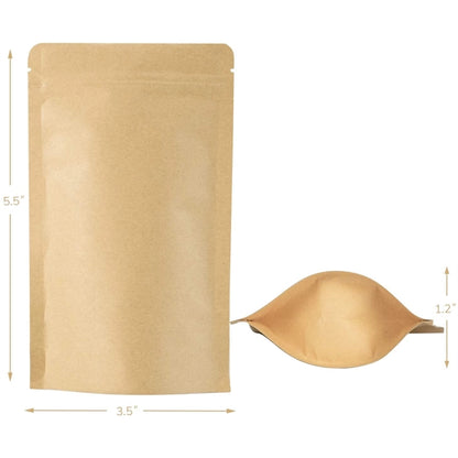 Kraft Stand Up Pouch 3.5 ''x 5.5 ''+ 1.2'' inches Zip Lock