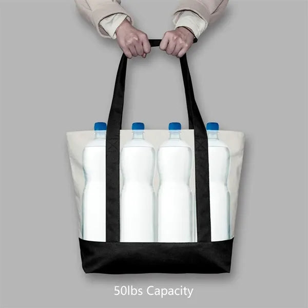 Stylish Canvas Tote Bag with an External Pocket, Top Zipper