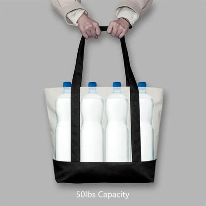 Stylish Canvas Tote Bag with an External Pocket, Top Zipper