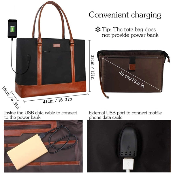 Laptop Tote Bag,USB Teacher Bag Large Work Bag15.6 in Laptop