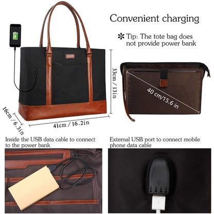 Laptop Tote Bag,USB Teacher Bag Large Work Bag15.6 in Laptop
