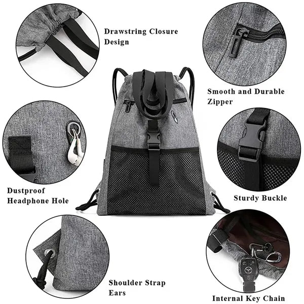 Drawstring Bag Gym with Pockets Sports Sack with Handle Bag