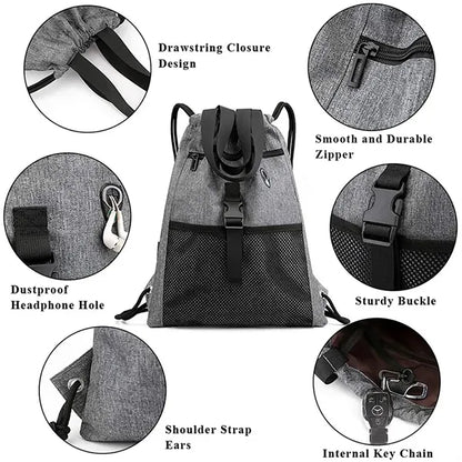 Drawstring Bag Gym with Pockets Sports Sack with Handle Bag