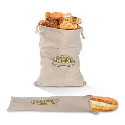 Natural Linen Bread Bags 2Pack 100% Flax Linen for Homemade