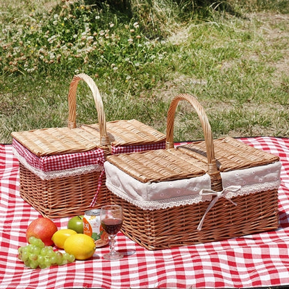 Rurality Wicker Picnic Basket with Lid and Handle