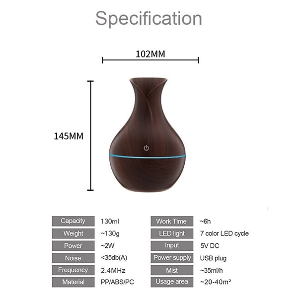 Humidifier Essential Oil Diffuser Wood Grain 7Color Changing