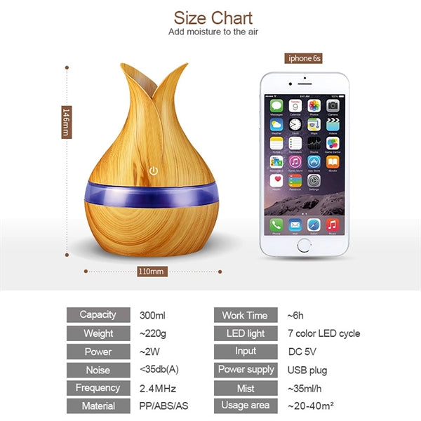 Ultrasonic Humidifier Wood Grain  Aromatherapy Diffusers,