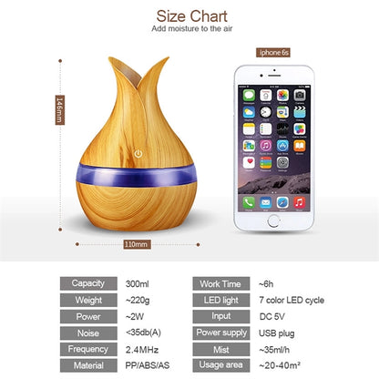 Ultrasonic Humidifier Wood Grain  Aromatherapy Diffusers,