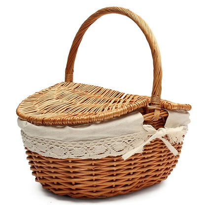 Wicker  Picnic Baskets Woven Willow Basket with Lid handle