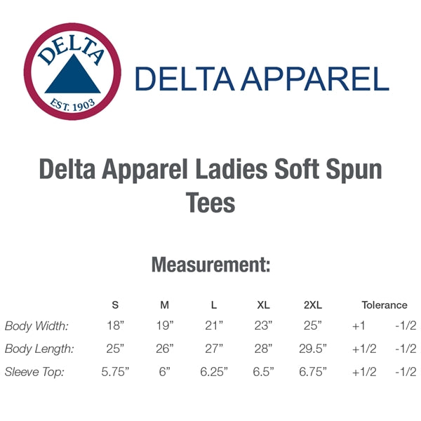 Delta 4.3 oz/ 146 GSM, 100% Cotton Soft Spun Ladies' Tees