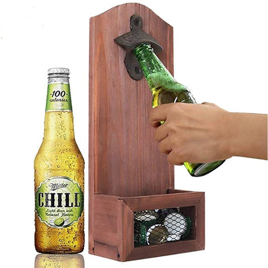 Wall Mounted Beer Opener with Caps Catcher