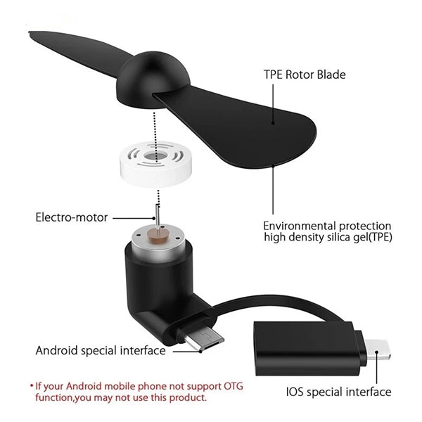 Portable Mini Fan Colorful and Powerful 2-in-1 for Phone