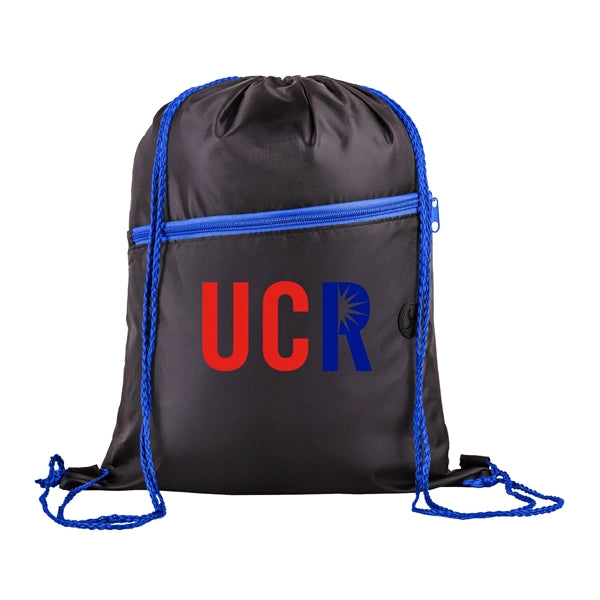 210D Polyester Drawstring Sports Backpack w/ Zipper Pocket