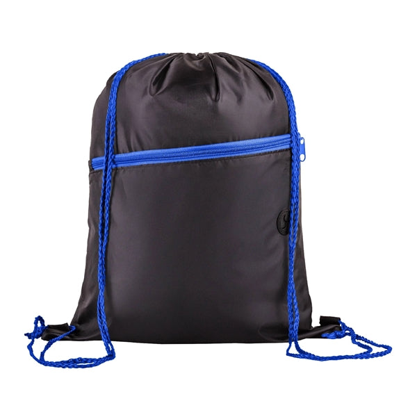 210D Polyester Drawstring Sports Backpack w/ Zipper Pocket