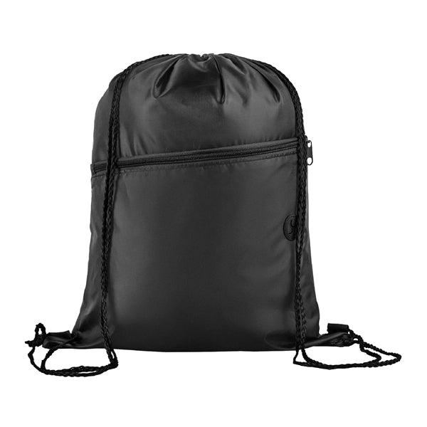 210D Polyester Drawstring Sports Backpack w/ Zipper Pocket