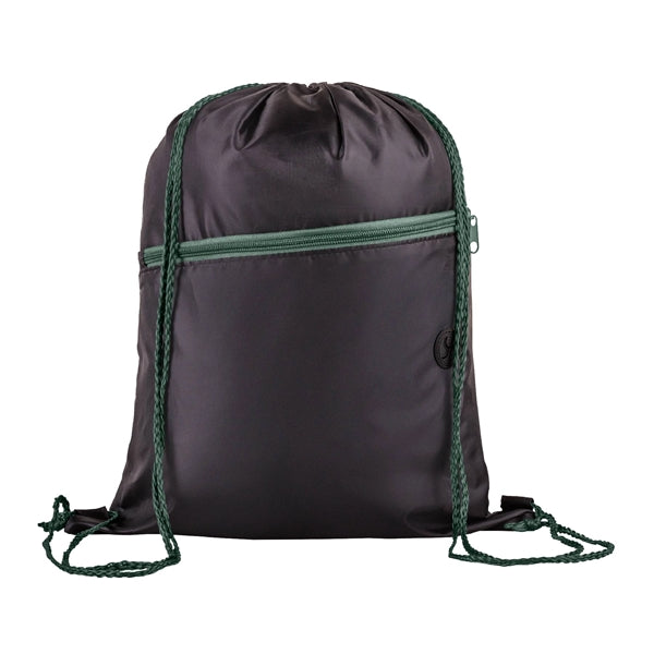 210D Polyester Drawstring Sports Backpack w/ Zipper Pocket