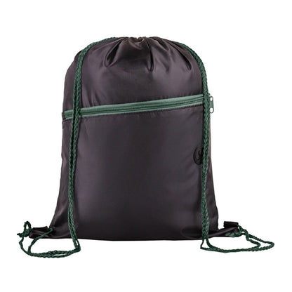 210D Polyester Drawstring Sports Backpack w/ Zipper Pocket
