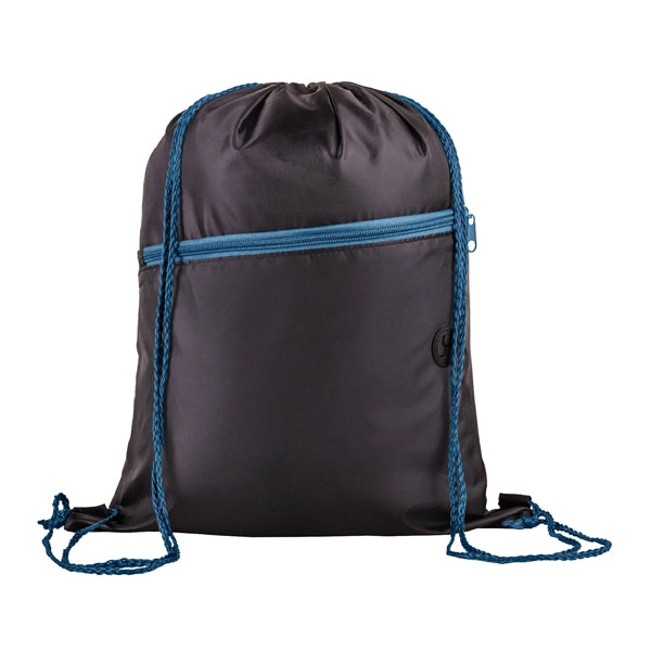 210D Polyester Drawstring Sports Backpack w/ Zipper Pocket