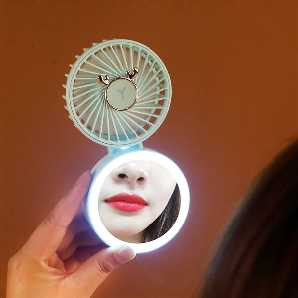 Personal Mini Fan With Makeup Mirror and LED Ring Light