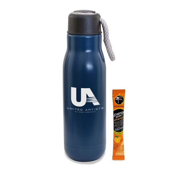 16 Oz Insulated Vacuum Bottle w/Bungee Lid & Energy Mix Pkt