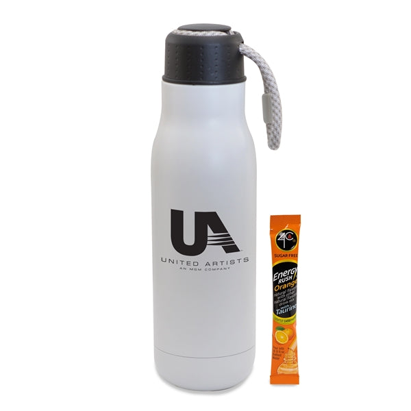 16 Oz Insulated Vacuum Bottle w/Bungee Lid & Energy Mix Pkt