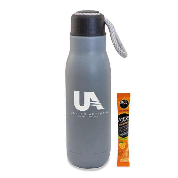 16 Oz Insulated Vacuum Bottle w/Bungee Lid & Energy Mix Pkt