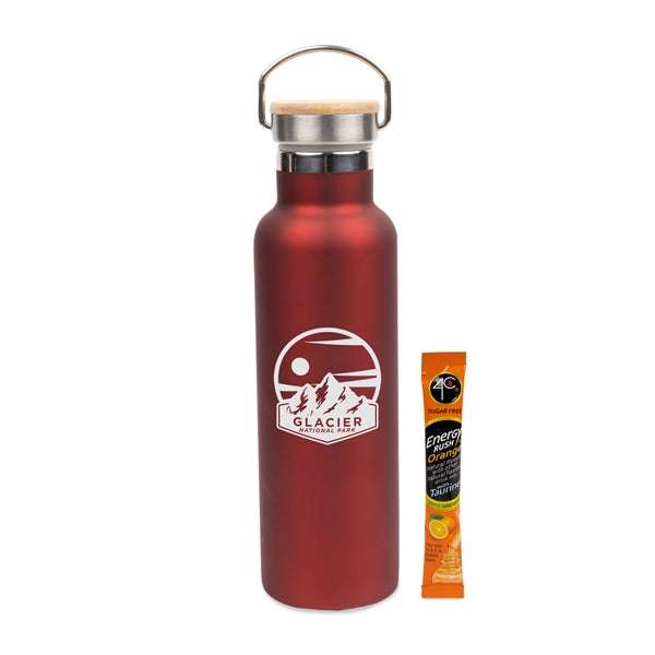 20 Oz Stainless Insulated Bottle w/Bamboo Lid & Energy Mix