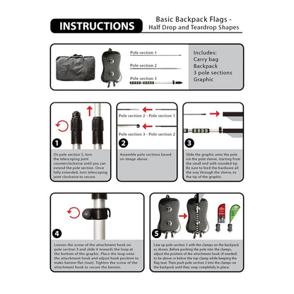 Basic Double Sided Half Drop Style Backpack Flag Kit