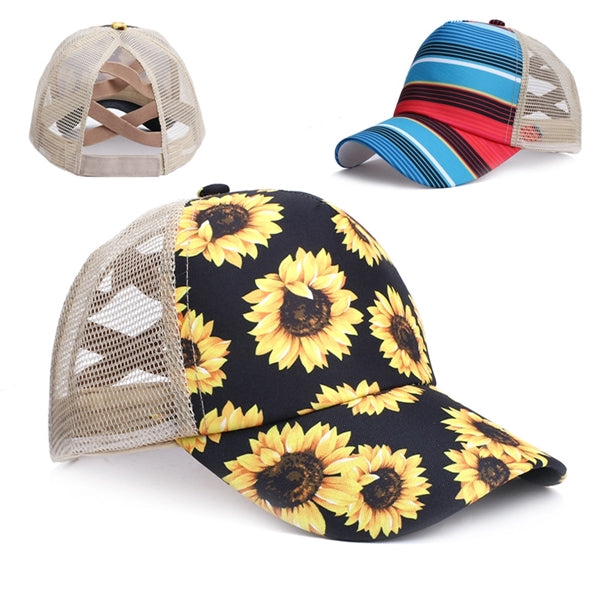 New Fashion Women High Sunflower   Ponytail Baseball cap UPF