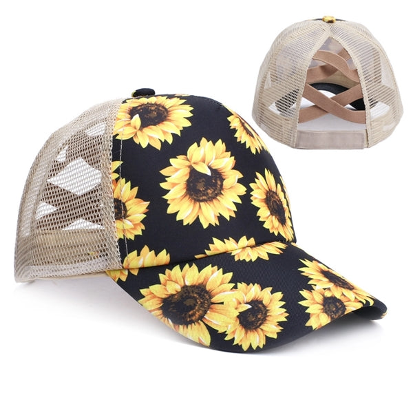 New Fashion Women High Sunflower   Ponytail Baseball cap UPF